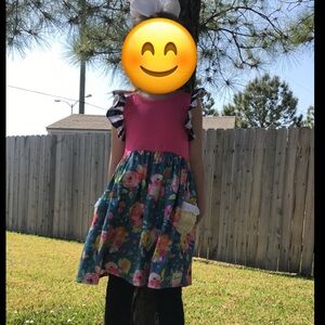 Handmade Flowermill Kids floral Dress in Pink and Blue with matching doll dress